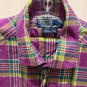 Polo Ralph Lauren Shirt!  Purple Green & White Plaid Made in Italy Retail $225